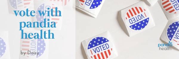"I Voted" stickers on a white table